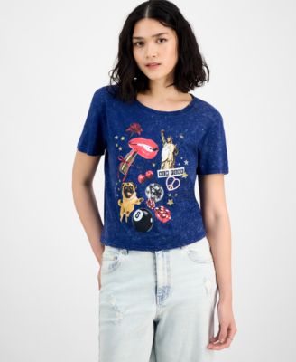 Pretty Rebel - Juniors' New York Glitter Cotton Graphic T-Shirt