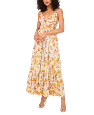 MSK - Women's Printed V-Neck Sleeveless Tiered Maxi Dress