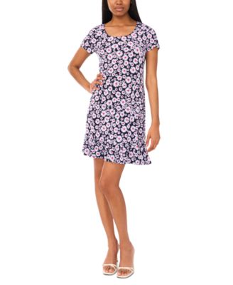 MSK - Women's Printed Round-Neck Short-Sleeve Dress