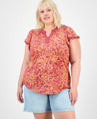 Democracy - Trendy Plus Printed Flutter-Sleeve Top