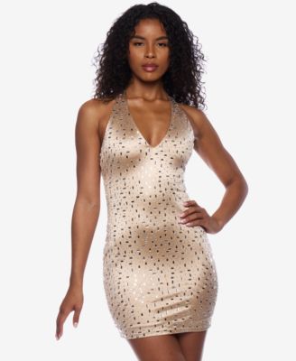 Alex & Sophia - Women's Rhinestone Halter Bodycon Dress