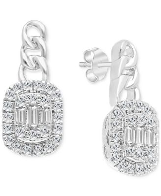 Macy's - Diamond Round & Baguette Halo Cluster Drop Earrings (1/3 ct. t.w.) in 14k White Gold