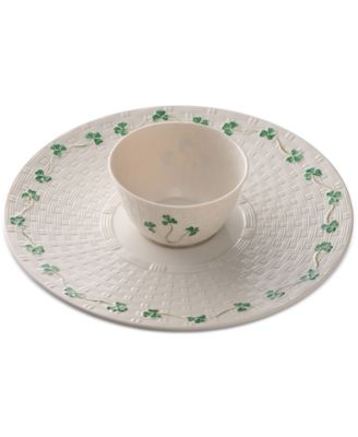 Belleek Pottery - Shamrock Porcelain Chip and Dip Set