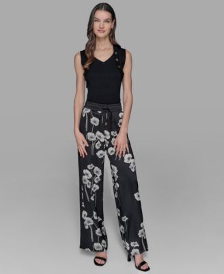KARL LAGERFELD PARIS - Petite Floral Print Wide-Leg Pants