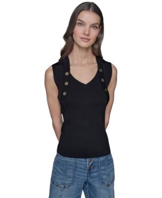 KARL LAGERFELD PARIS - Women's Ribbed Button-Front Sweater Tank Top