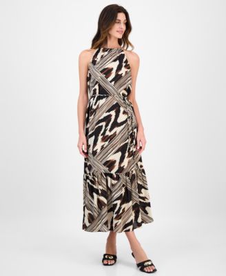 Anne Klein - Women's Printed Halter-Neck Sleeveless Midi Dress