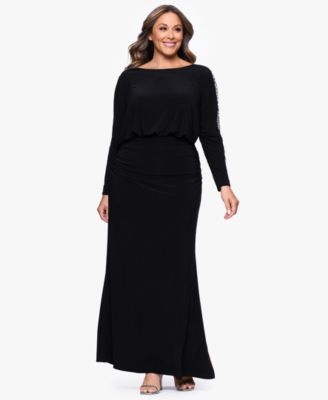 Betsy & Adam - Plus Size Scoop-Neck Long-Beaded-Sleeve Dress