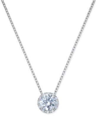 Arabella - Cubic Zirconia Halo Pendant Necklace in Sterling Silver
