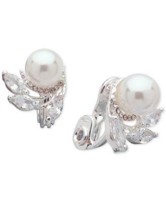 Anne Klein - Cubic Zirconia & Imitation Pearl Clip-On Earrings