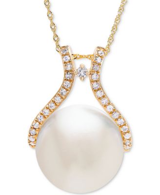 Honora - Cultured Ming Pearl (13mm) & Diamond (1/5 ct. t.w.) Pendant Necklace in 14k Gold