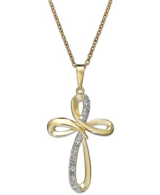 Macy's - Diamond Cross Pendant Necklace in 18k Gold over Sterling Silver (1/10 ct. t.w.)