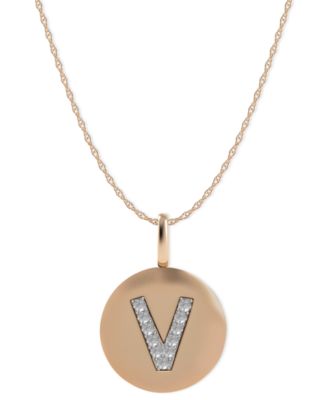 Macy's - 14k Rose Gold Necklace, Diamond Accent Letter V Disk Pendant