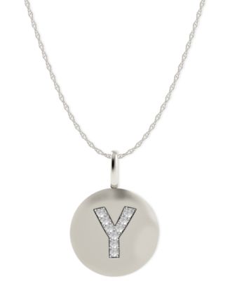 Macy's - 14k White Gold Necklace, Diamond Accent Letter Y Disk Pendant