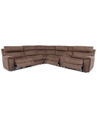 Furniture - Hutchenson 6-Pc. Fabric Sectional with 3 Power Recliners, Power Headrests and Console with USB