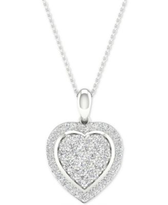 Macy's - Diamond Heart Cluster Pendant Necklace (1/2 ct. t.w.) in Sterling Silver, 16" + 2" extender