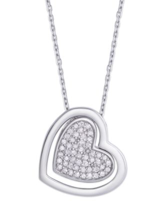 Macy's - Diamond (1/4 ct. t.w.) Heart Pendant Necklace in Sterling Silver