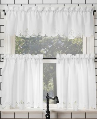 No. 918 - Mariela Floral Trim 58" x 24" Semi-Sheer Curtain Valance and Tiers Set