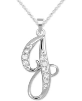 Macy's - Diamond J Initial 18" Pendant Necklace (1/10 ct. t.w.) in Sterling Silver