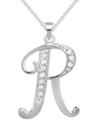 Macy's - Diamond R Initial 18" Pendant Necklace (1/10 ct. t.w.) in Sterling Silver