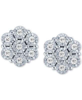 Macy's - Diamond Cluster Stud Earrings (1/10 ct. t.w.) in Sterling Silver