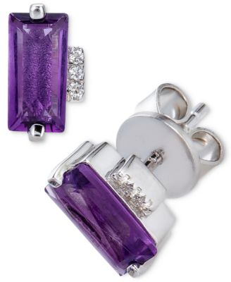 Macy's - Amethyst (2 ct. t.w.) & White Topaz Accent Stud Earrings in Stering Silver (Also Available in Rhodolite Garnet & Blue Topaz)