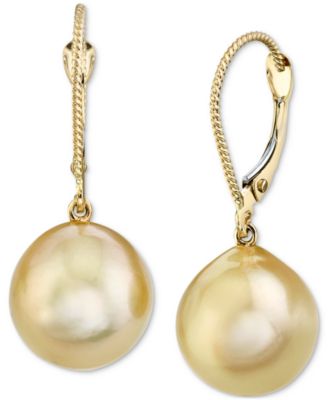 Macy's - Cultured Golden South Sea Oval Pearl (11mm) Drop Earrings In 14k Gold