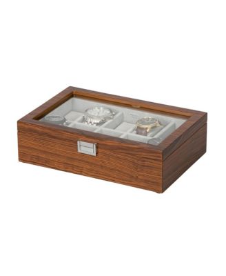 Mele & Co - Jayson Glass Top Wooden Watch Box in Mahogany Finish