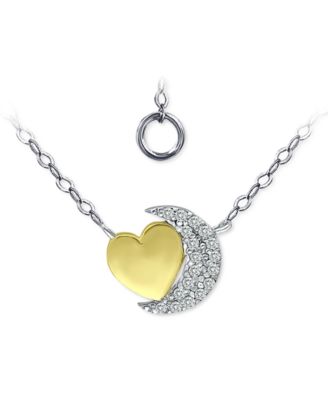 Giani Bernini - Cubic Zirconia Crescent Moon & Heart 16" Pendant Necklace in Sterling Silver & 18k Gold-Plate (Also in Sterling Silver)