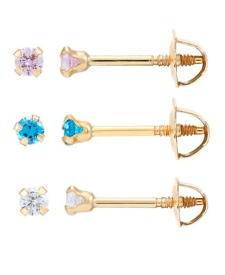 Macy's - 3-Pc. Set Cubic Zirconia Screwback Stud Earrings in 14k Gold