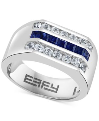 EFFY Collection - Men's Blue Sapphire (7/8 ct. t.w.) & White Sapphire (1-1/4 ct. t.w.) Ring in Sterling Silver