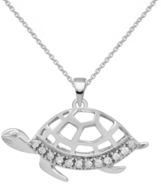 Macy's - Diamond Turtle 18" Pendant Necklace (1/10 ct. t.w.) in Sterling Silver