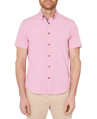 Society of Threads - Men's Slim-Fit Pink Button-Down Performance Shirt