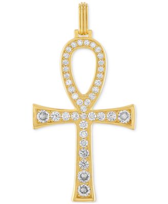 Esquire Men's Jewelry - Cubic Zirconia Ankh Pendant in 14k Gold-Plated Sterling Silver