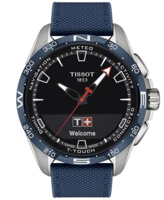 Tissot - Men's Swiss T-Touch Connect Solar Blue Textile & Leather Strap Smart Watch 48mm