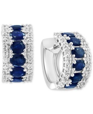 EFFY Collection - Blue & White Sapphire (3-1/4 ct. t.w.) & Diamond (1/20 ct. t.w.) Small Hoop Earrings in 14k White Gold, 0.59"