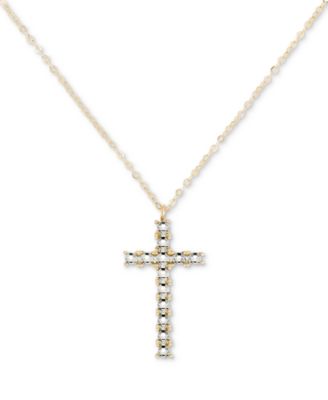 Macy's - Diamond Beaded Cross 18" Pendant Necklace in 10k Gold