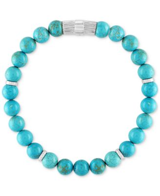 Esquire Men's Jewelry - Reconstituted Turquoise Beaded Stretch Bracelet in Sterling Silver