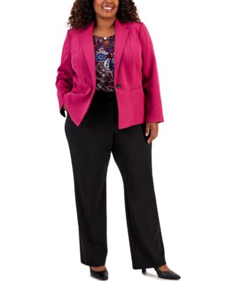Kasper - Plus Size One-Button Blazer, Paisley-Print Top & Wide-Leg Pants