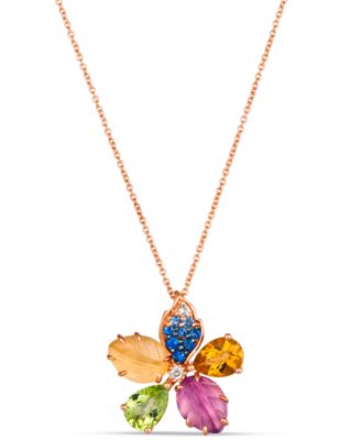 Le Vian - Multi-Gemstone (2-7/8 ct. t.w.) & Diamond Accent Flower Pendant Necklace in 14k Rose Gold, 18" + 2" extender