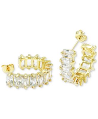 Heymaeve - 18k Gold-Plated Small Emerald-Cut Cubic Zirconia C-Hoop Earrings, 0.98"