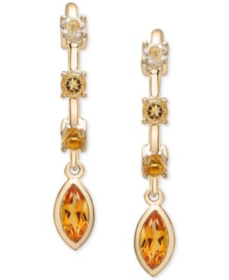 Macy's - Citrine (5/8 ct. t.w.) & White Topaz (1/6 ct. t.w.) Linear Drop Earrings in 14k Gold-Plated Sterling Silver