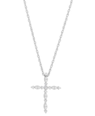 Macy's - Diamond Cross Pendant Necklace (1/10 ct. t.w.) in Sterling Silver, 16" + 2" extender