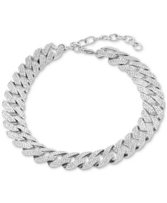 ADORNIA - Silver-Tone Crystal Cuban Chain Choker Necklace