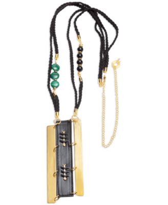 Nectar Nectar New York - 18k Gold-Plated Mixed Gemstone & Faux Leather Statement Pendant Necklace, 42" + 10" extender