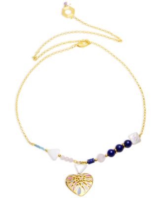 Nectar Nectar New York - 18k Gold-Plated Mixed Gemstone Heart Pendant Necklace, 36" + 10" extender