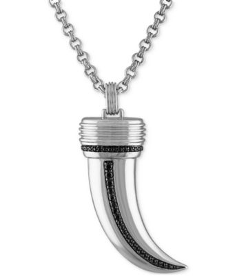 Esquire Men's Jewelry - Black Spinel 22" Horn Pendant Necklace (3/8 ct. t.w.) in Sterling Silver