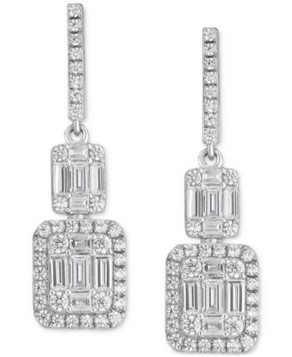 Arabella - Cubic Zirconia Baguette Cluster Drop Earrings in Sterling Silver