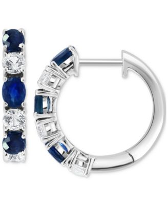 EFFY Collection - Emerald (3/4 ct. t.w.) & White Sapphire (3/4 ct. t.w.) Small Hoop Earrings in 14k White Gold, 0.75"