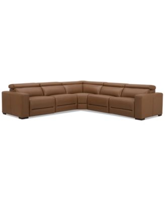 Furniture - Nevio 124" 5-Pc. Leather Sectional with 2 Power Recliners and Headrests
