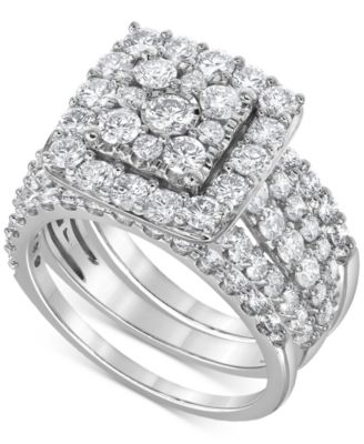 Macy's - Diamond Halo 3-Pc. Bridal Set (3 ct. t.w.) in 14k White Gold